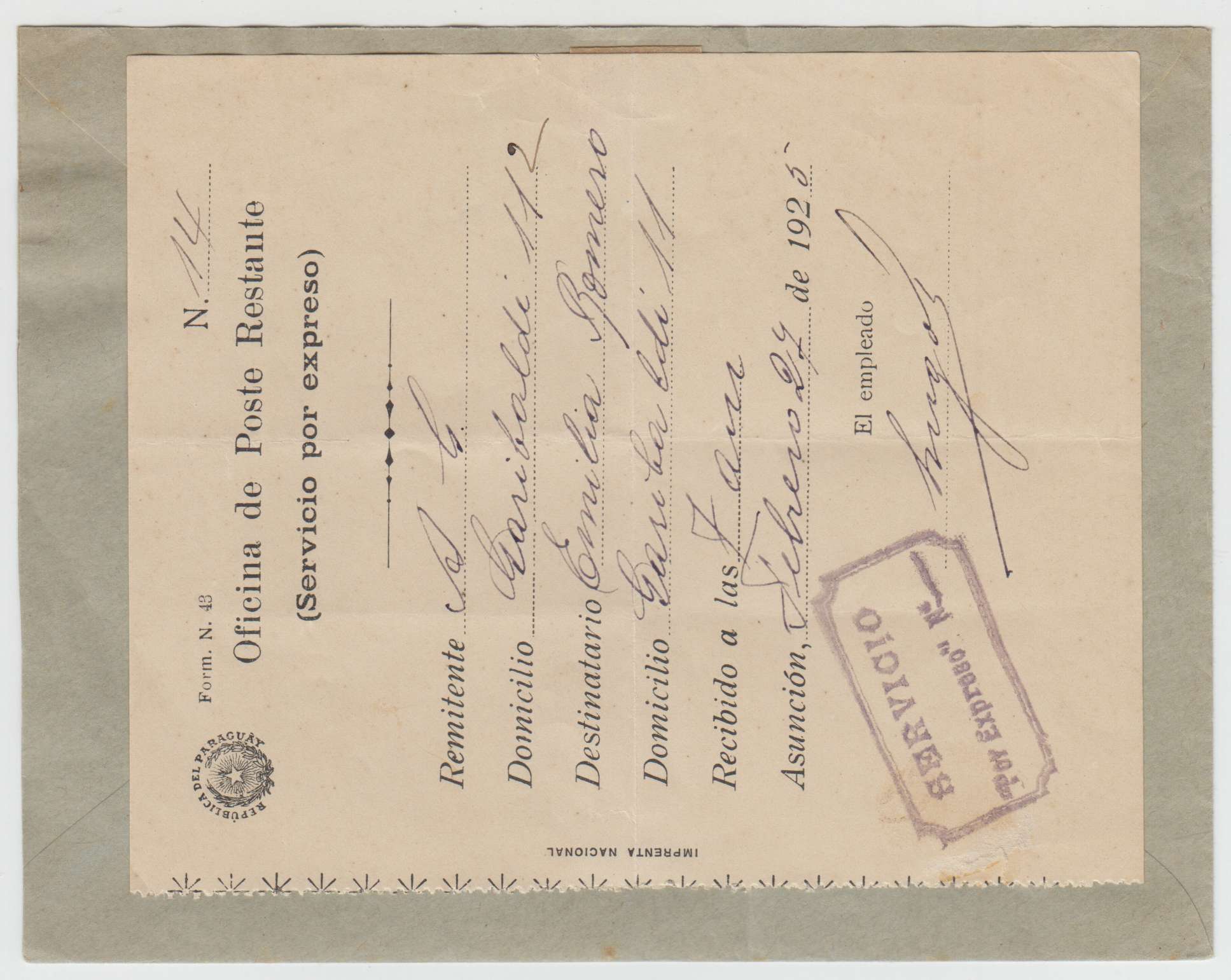 Paraguay 1925 — Express Mail