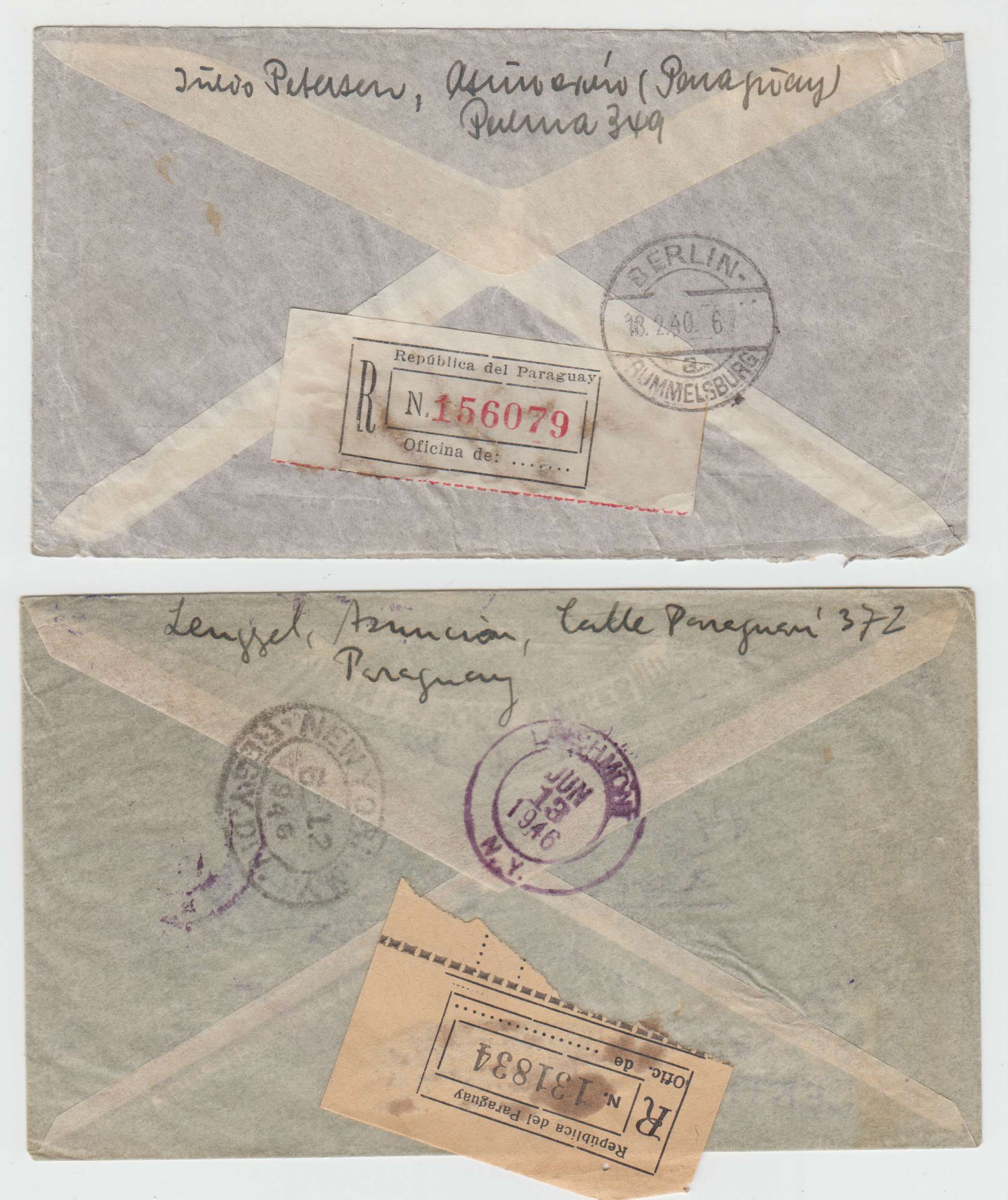 Paraguay 1940 — Better trio of R-covers including high frankings