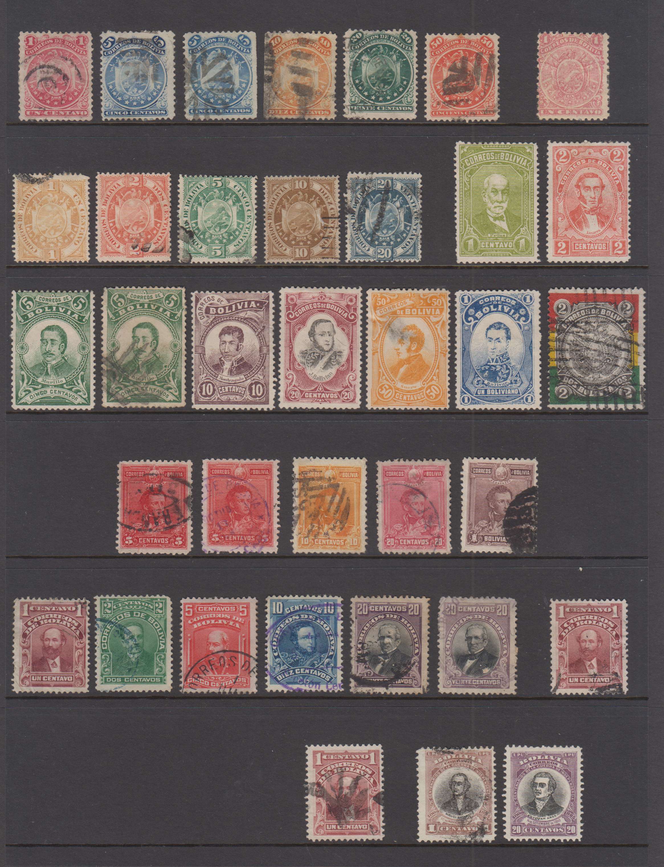 Bolivia 1867 — Collection of 91 stamps on card with better singles & full sets plus scarce unlisted,…