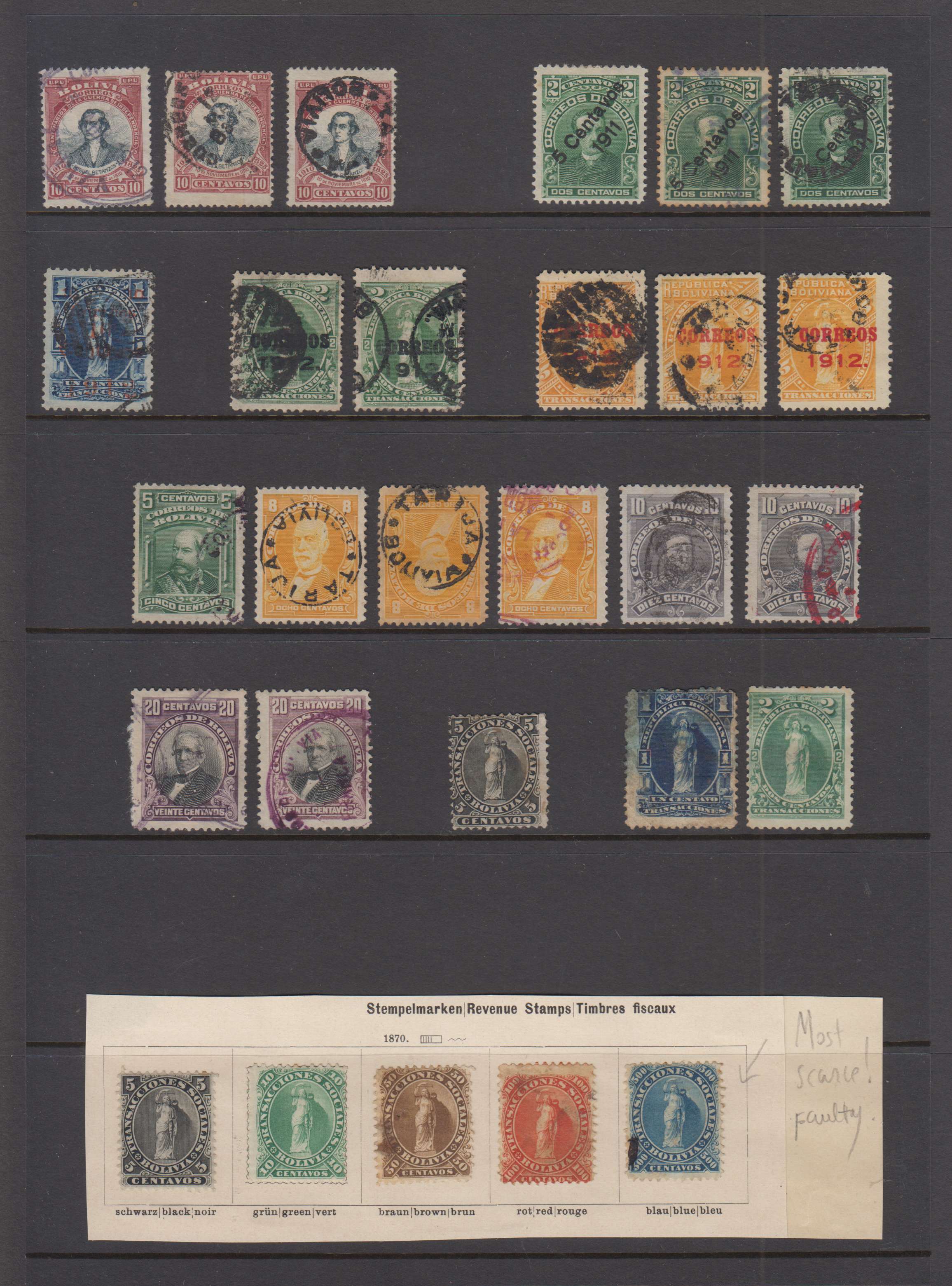Bolivia 1867 — Collection of 91 stamps on card with better singles & full sets plus scarce unlisted,…
