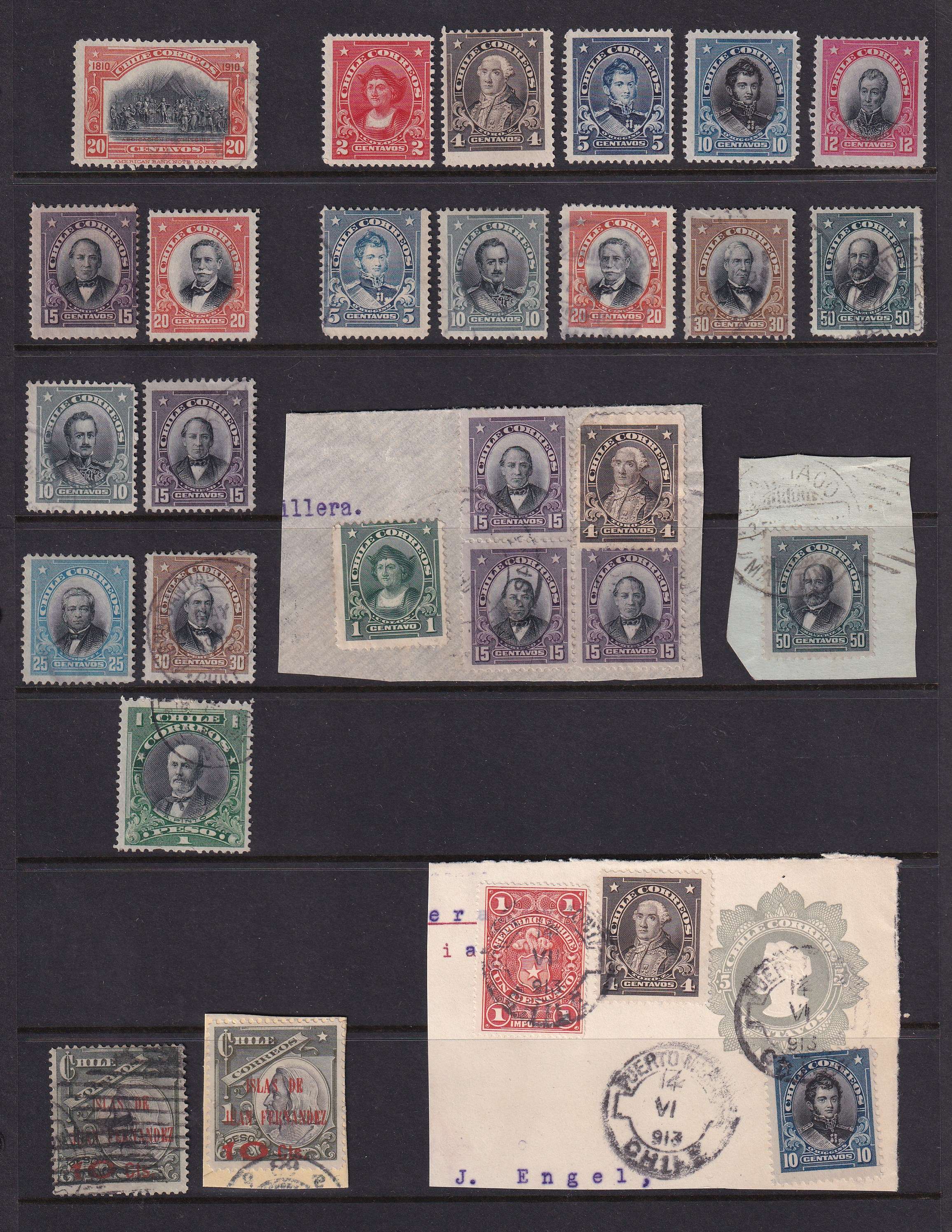 Chile — Better group of 137 stamps including classics, postclassics, revenues used as postage &…