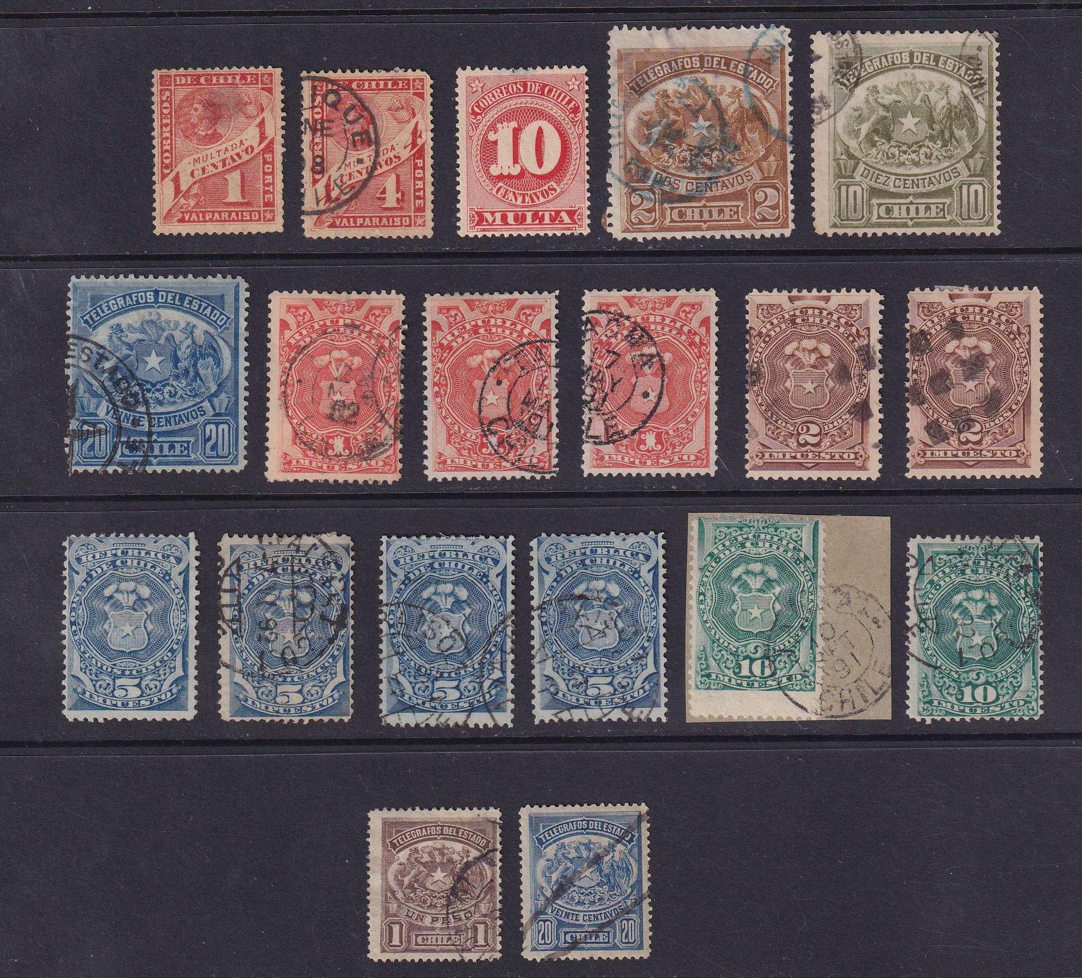Chile — Better group of 137 stamps including classics, postclassics, revenues used as postage &…