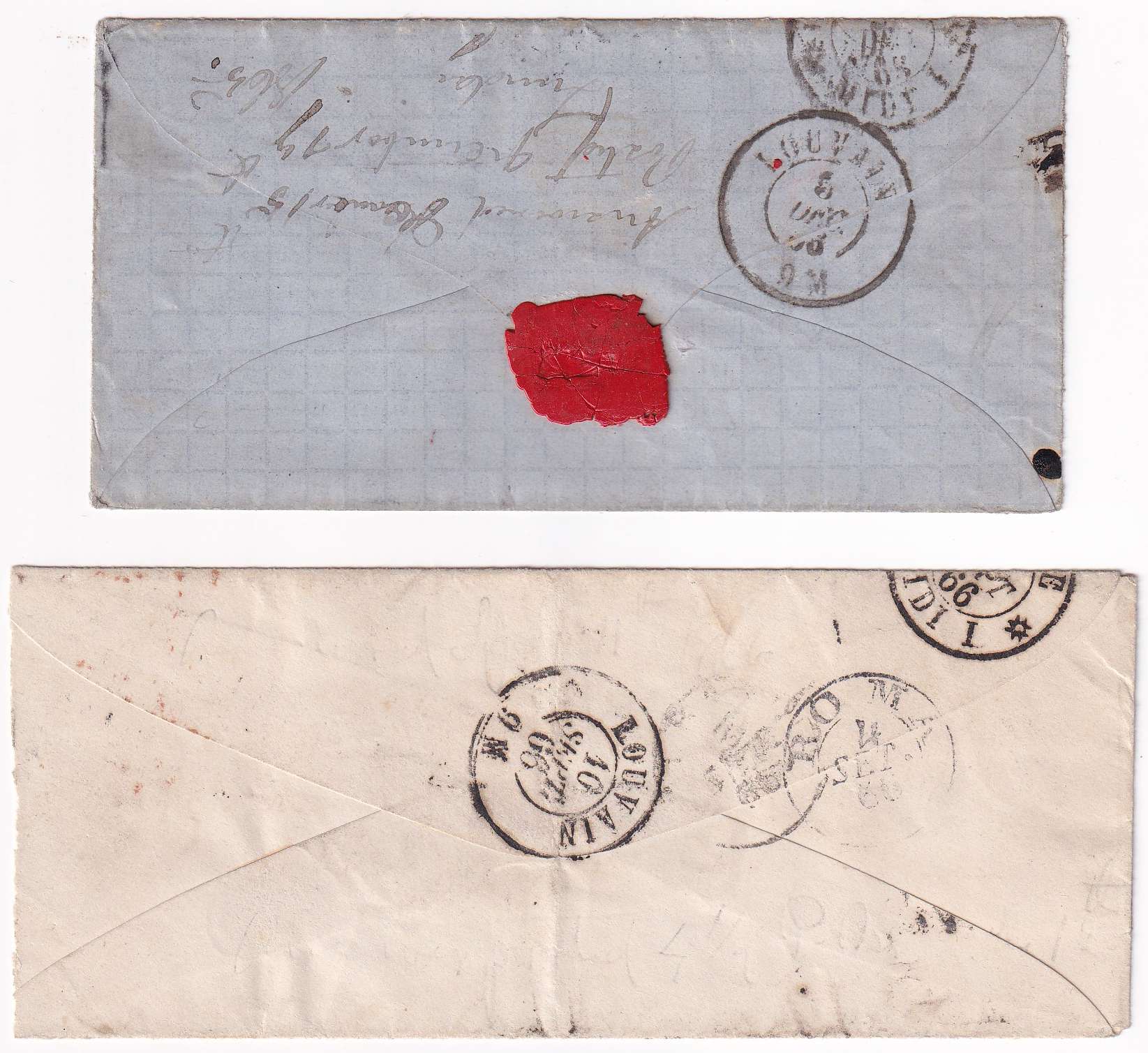 Italy 1865 — Covers to Belgium