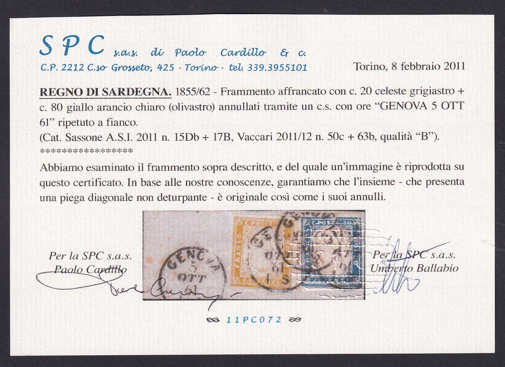 Italy 1861 — Scott 12 & 14 on piece