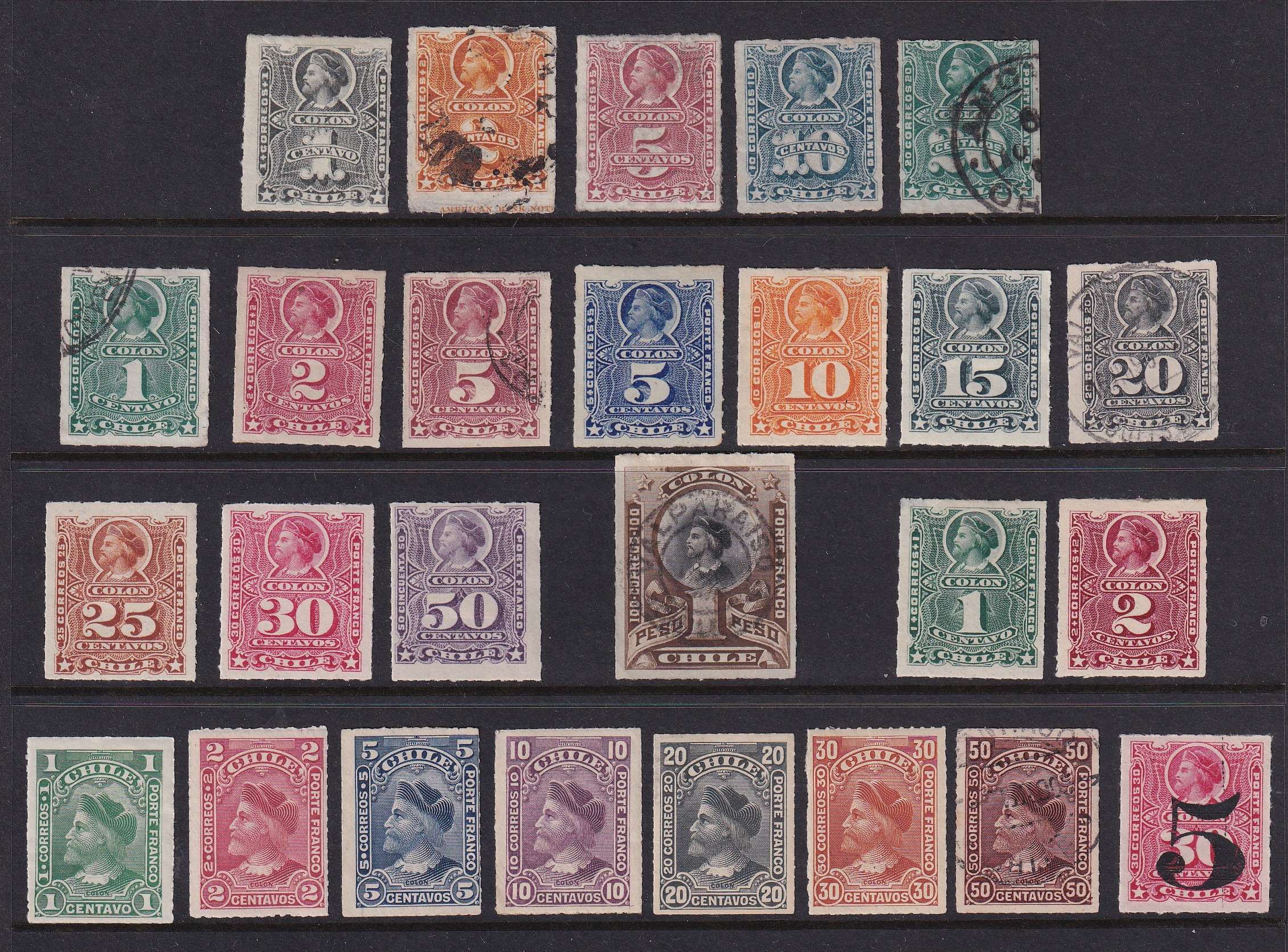 Chile 1853 — Better group of 43 stamps on cards including better