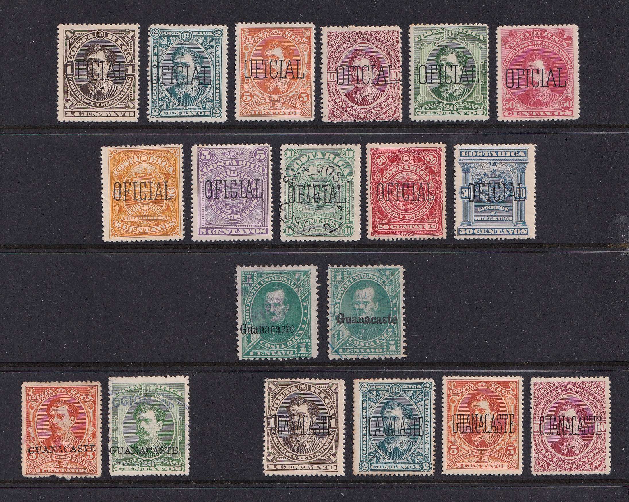 Costa Rica 1863 — Better selection of 58 stamps including classics, official stamps & Guanacaste