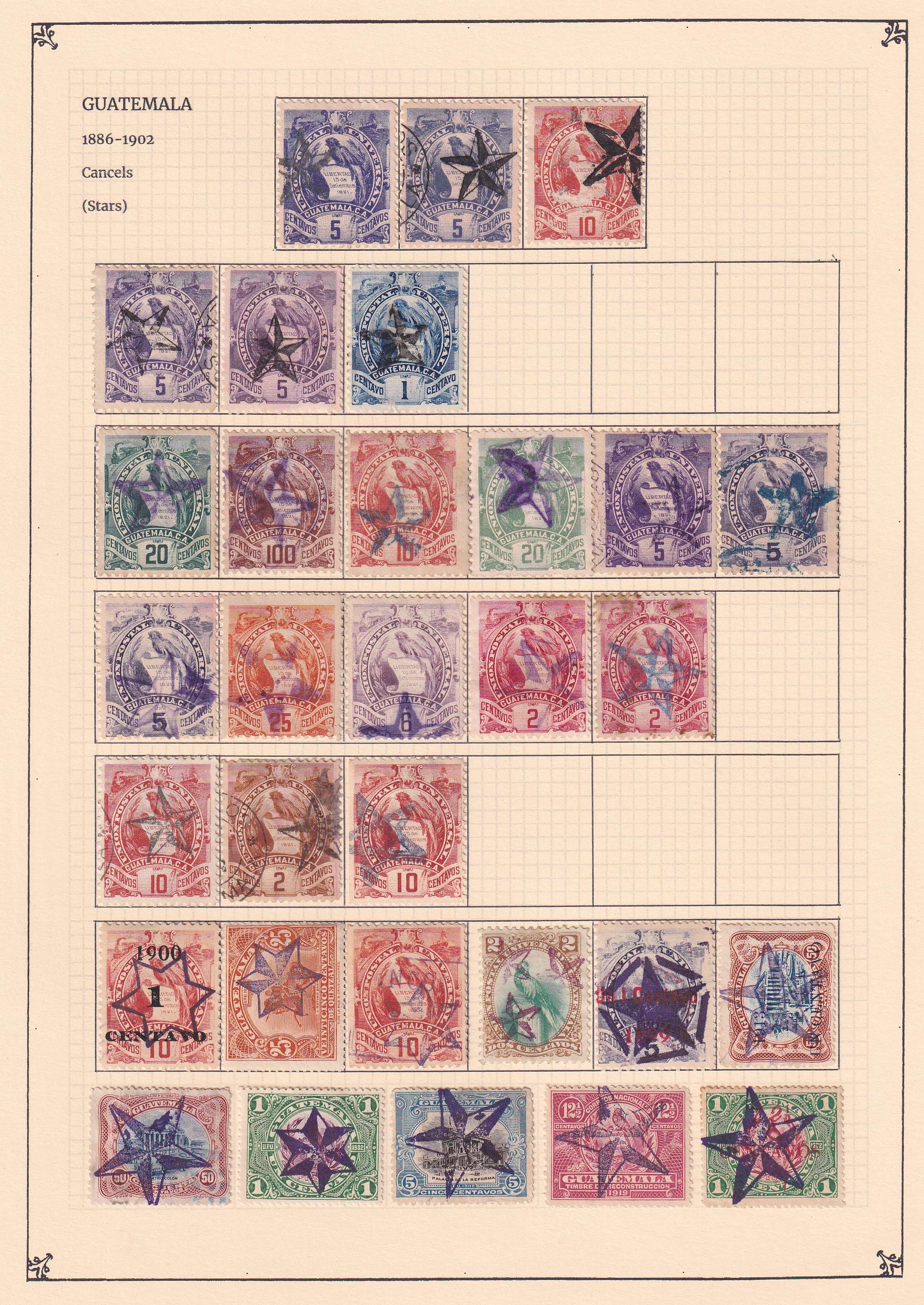 Guatemala 1871 — - Choice cancels collection mounted on 9 album pages including 240 stamps