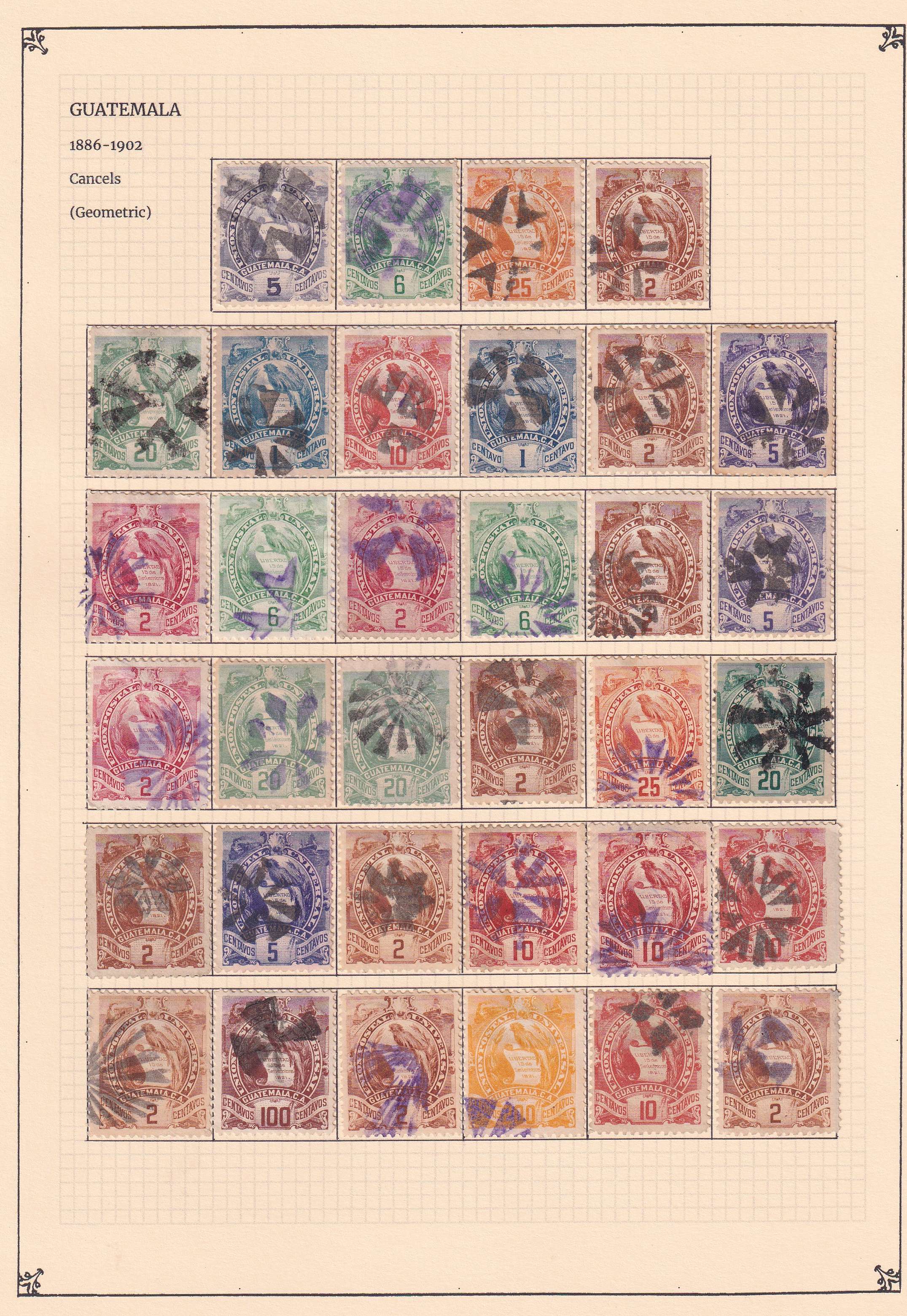 Guatemala 1871 — - Choice cancels collection mounted on 9 album pages including 240 stamps