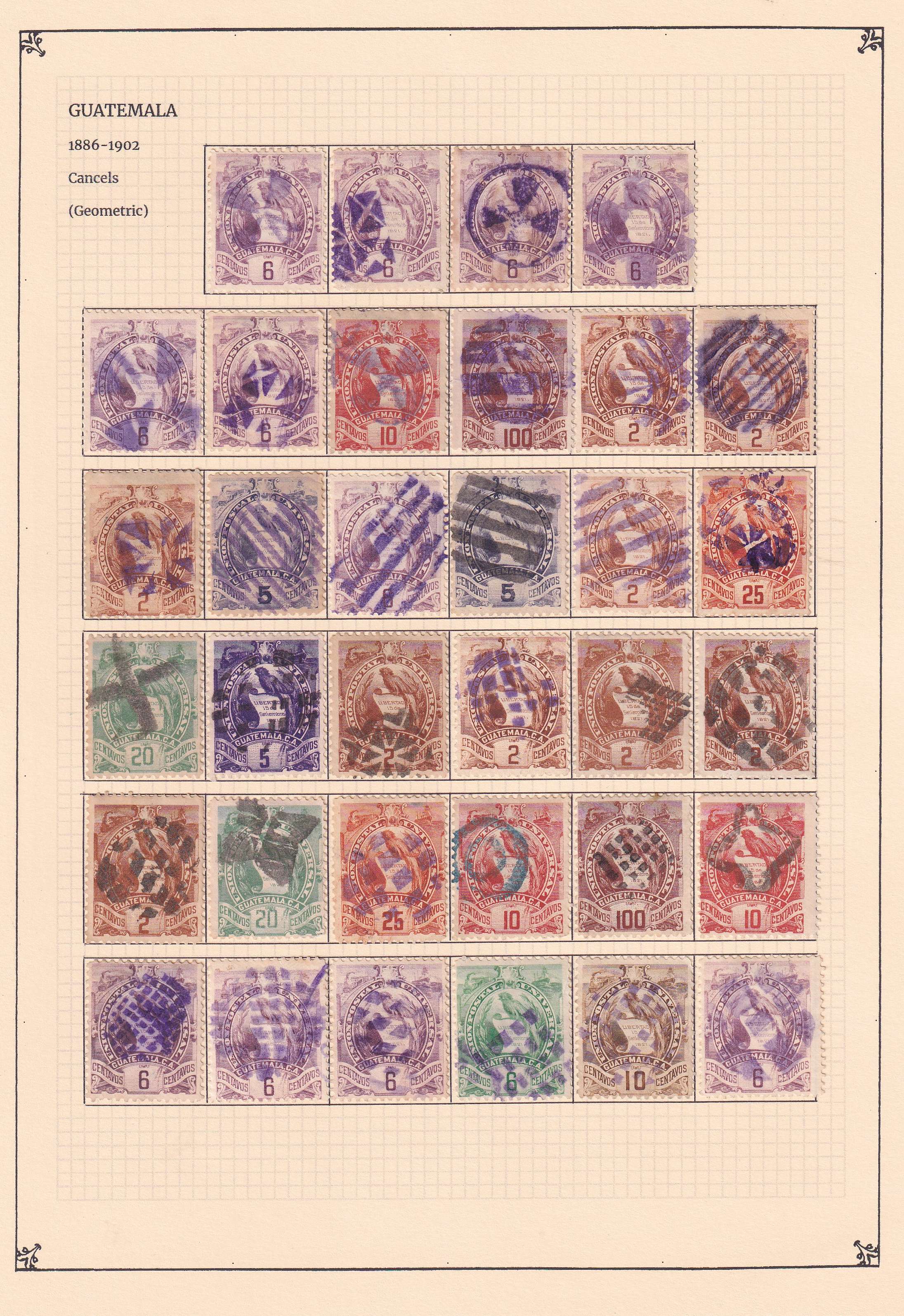 Guatemala 1871 — - Choice cancels collection mounted on 9 album pages including 240 stamps