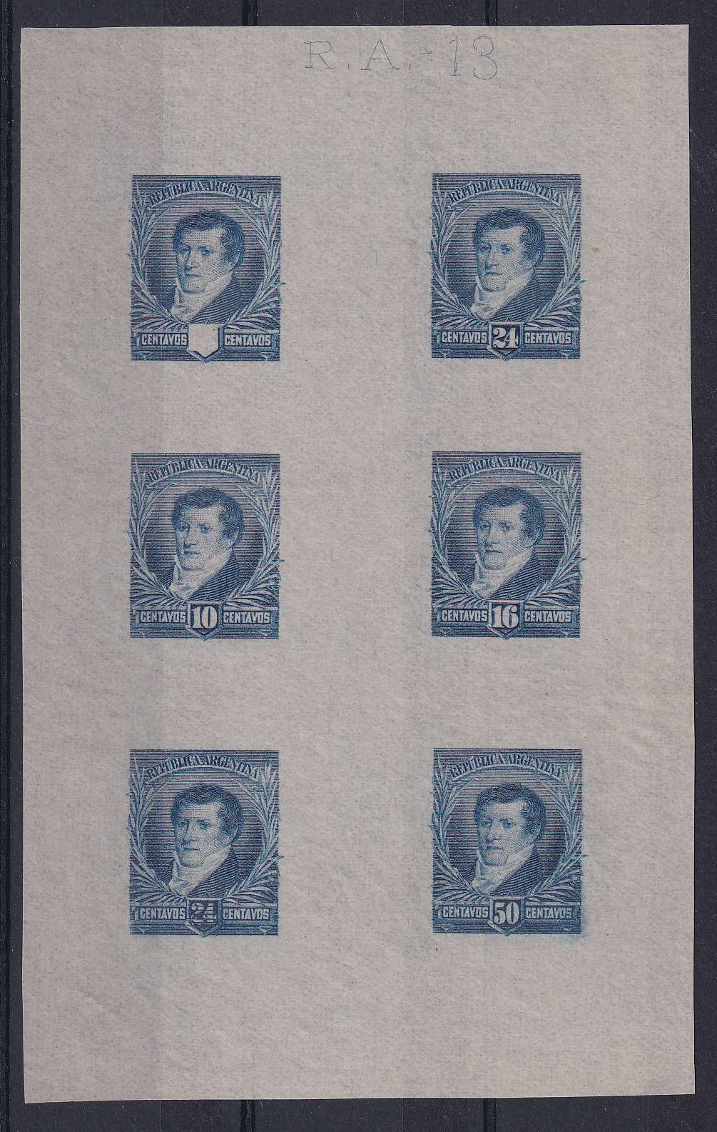 Argentina 1892 — Superbe group of Die Proofs in blue with Scott 92-94 & no value stated in a Compound Die…
