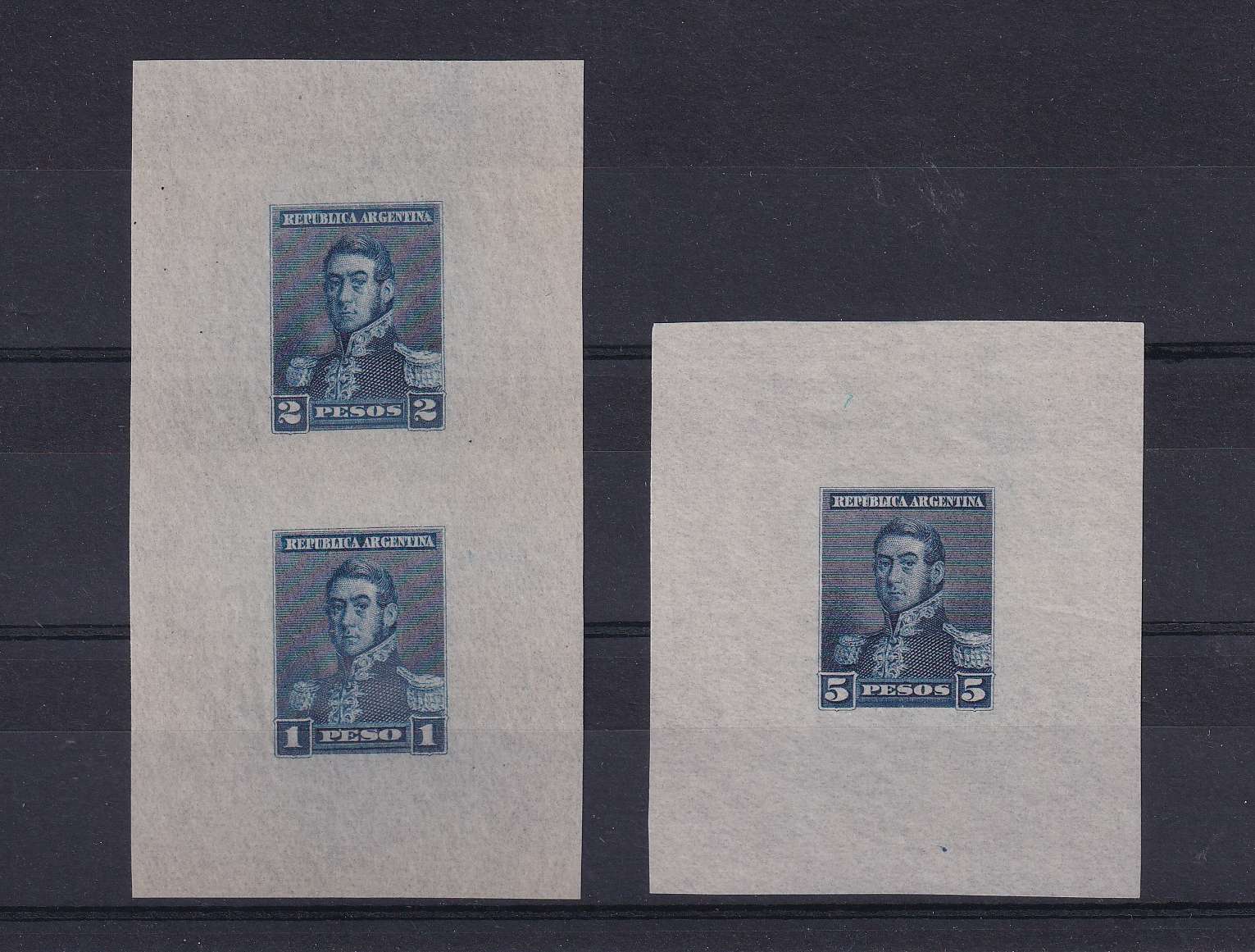 Argentina 1892 — Superbe group of Die Proofs in blue with Scott 92-94 & no value stated in a Compound Die…